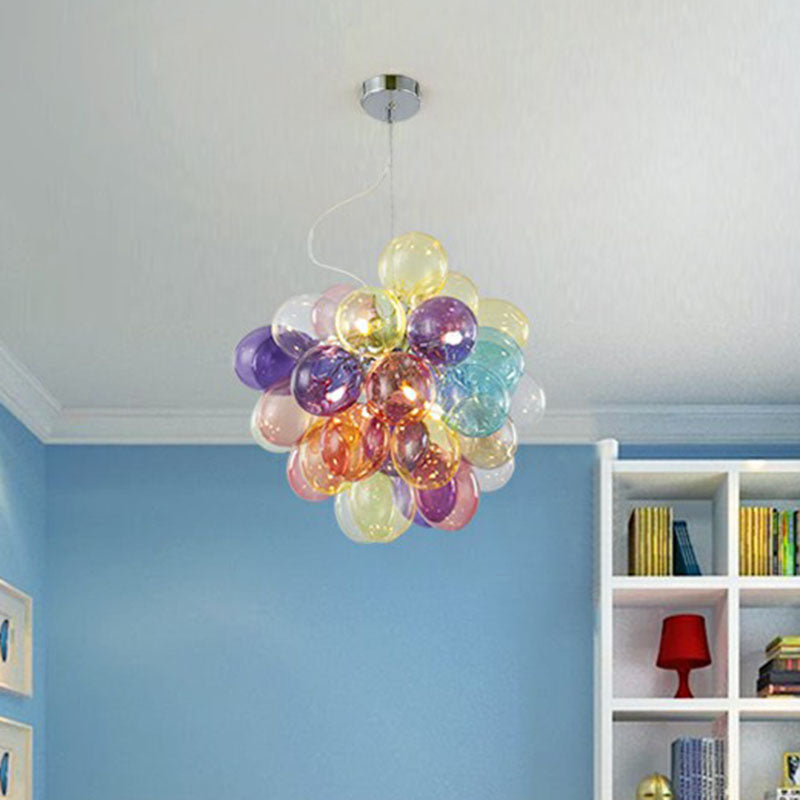 Colorful Led Balloon Chandelier For Kids Bedroom - Stainless Steel & Cartoon Glass Lamp