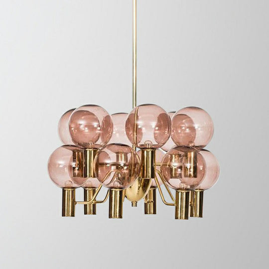 12-Light Postmodern Chandelier: Brass Plated Glass Shade Ceiling Hang Lamp