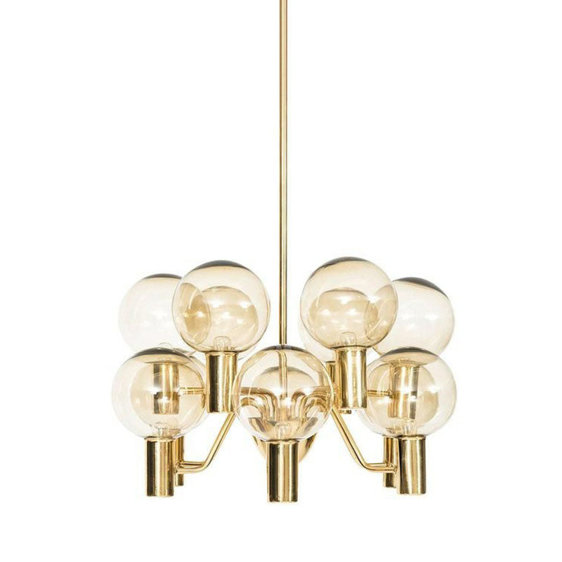 12-Light Postmodern Chandelier: Brass Plated Glass Shade Ceiling Hang Lamp Amber