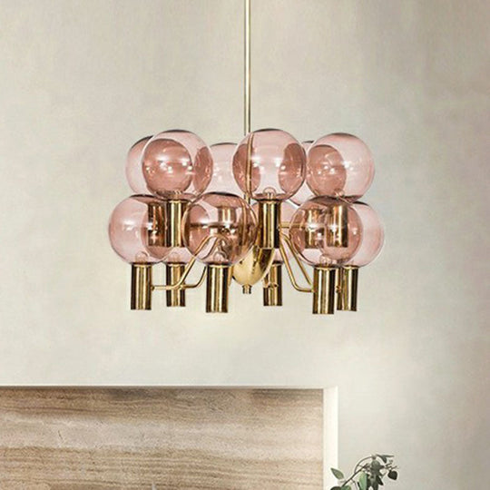 12-Light Postmodern Chandelier: Brass Plated Glass Shade Ceiling Hang Lamp