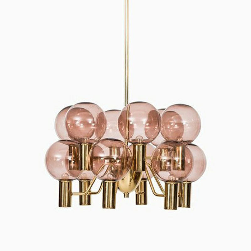 12-Light Postmodern Chandelier: Brass Plated Glass Shade Ceiling Hang Lamp Pink