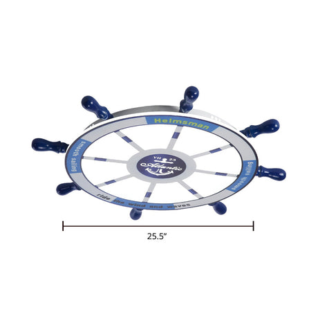 Blue Wood Kids Style Led Flush Mount Ceiling Light For Bedrooms With Rudder Design / 25.5 White