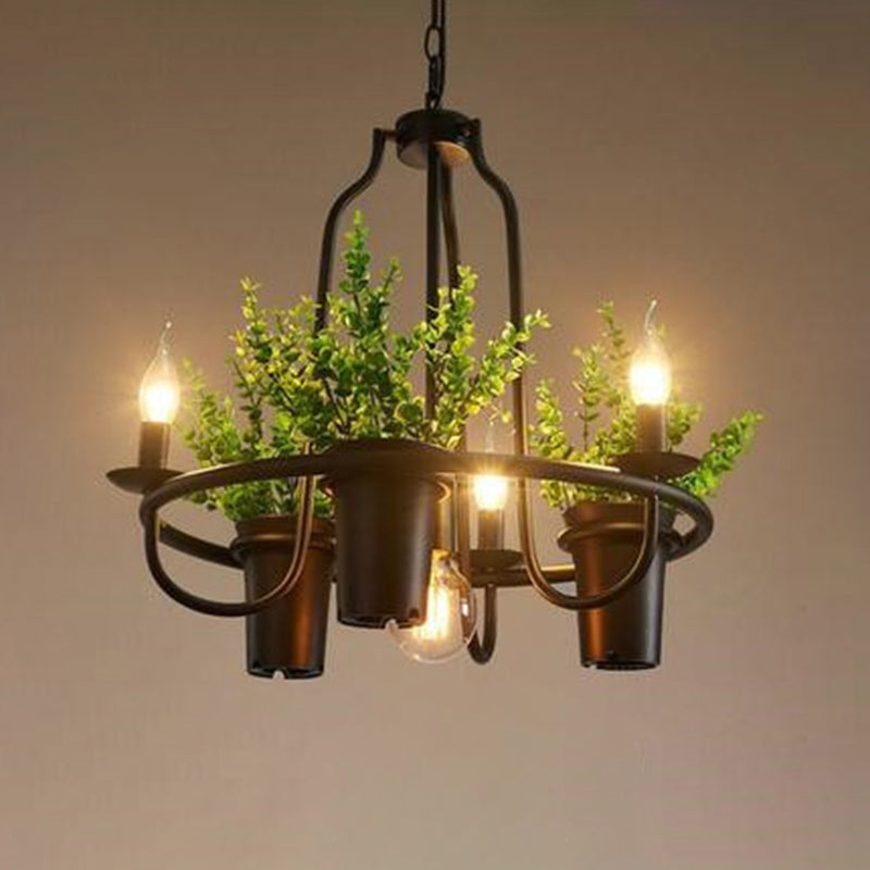 Country Style 4-Light Green Pendant Chandelier With Leaf Decoration For Dining Room