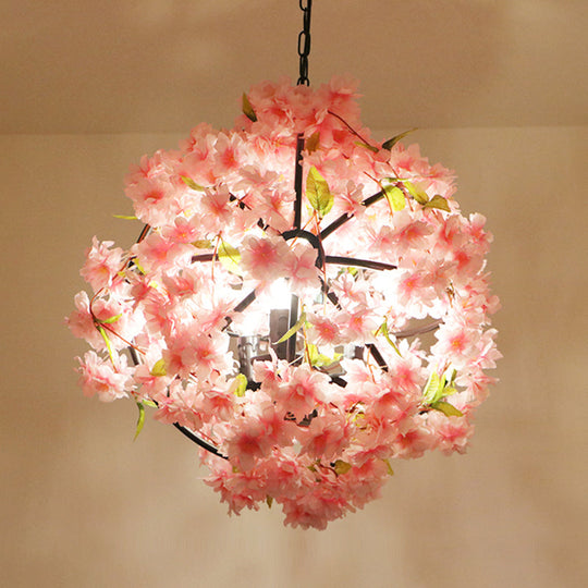 Pink Cherry Blossom Farmhouse Chandelier - Metal Dining Room Suspension Light Fixture