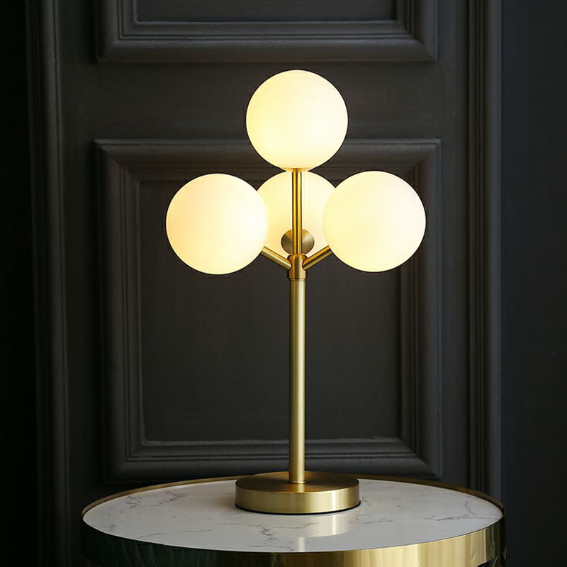 Modern Gold Ball Tree Shape Table Lamp With 4 Cream Glass Lights