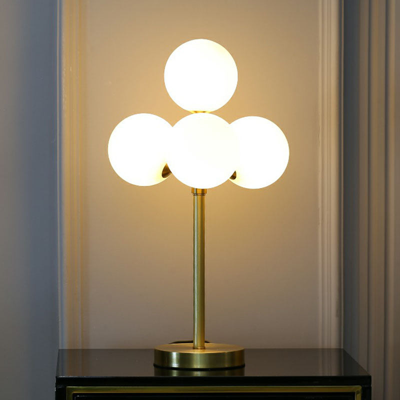 Modern Gold Ball Tree Shape Table Lamp With 4 Cream Glass Lights