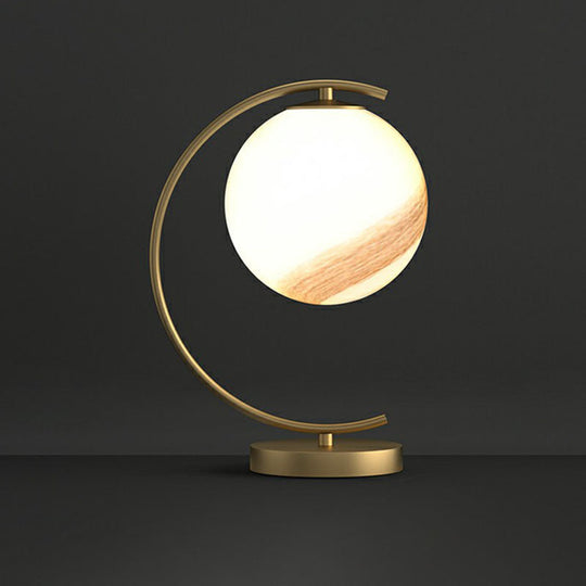 Postmodern Gold Ball Glass Table Lamp - Single-Bulb Night With Curved Arm / B