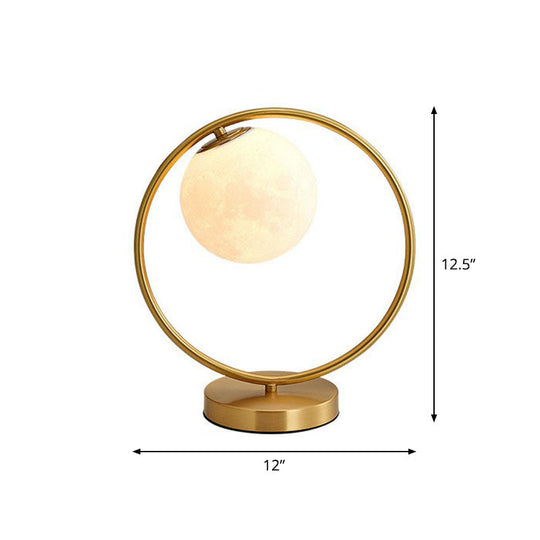 Gold Plated Opaline Glass Ball Table Lamp - Sleek Bedroom Nightstand Light / B