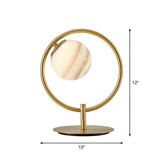 Gold Plated Opaline Glass Ball Table Lamp - Sleek Bedroom Nightstand Light / A