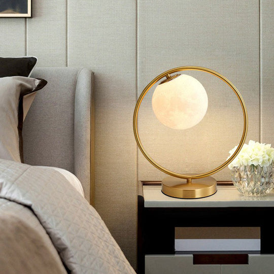 Gold Plated Opaline Glass Ball Table Lamp - Sleek Bedroom Nightstand Light