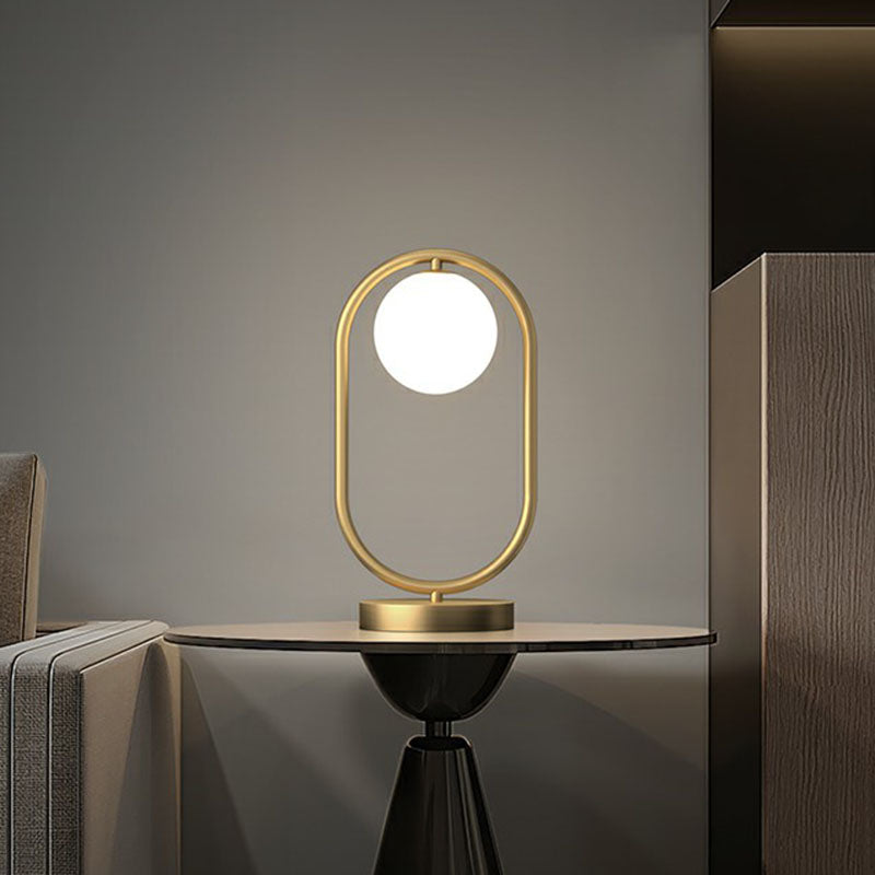 Minimalist Oval Table Lamp With Milk Glass Shade - Gold Finish