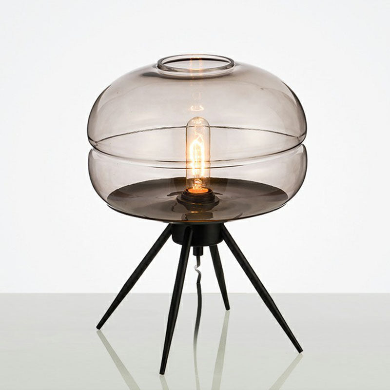 Nordic Metal Tripod Bedside Lamp With Glass Jar Shade Smoke Gray