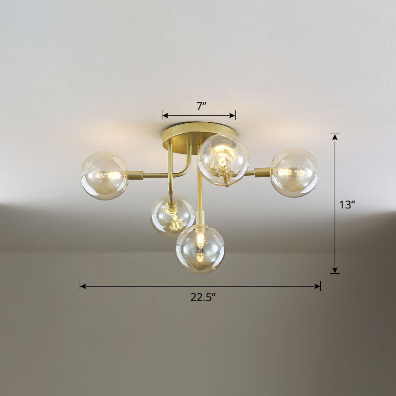Gold Ceiling Semi-Flush Mount Light For Living Room With Ball Glass Design 5 / Amber