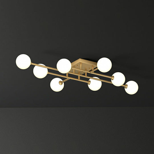 Simplicity Gold Finish Semi Flush Mount Ceiling Light With White Glass Balls 8 /