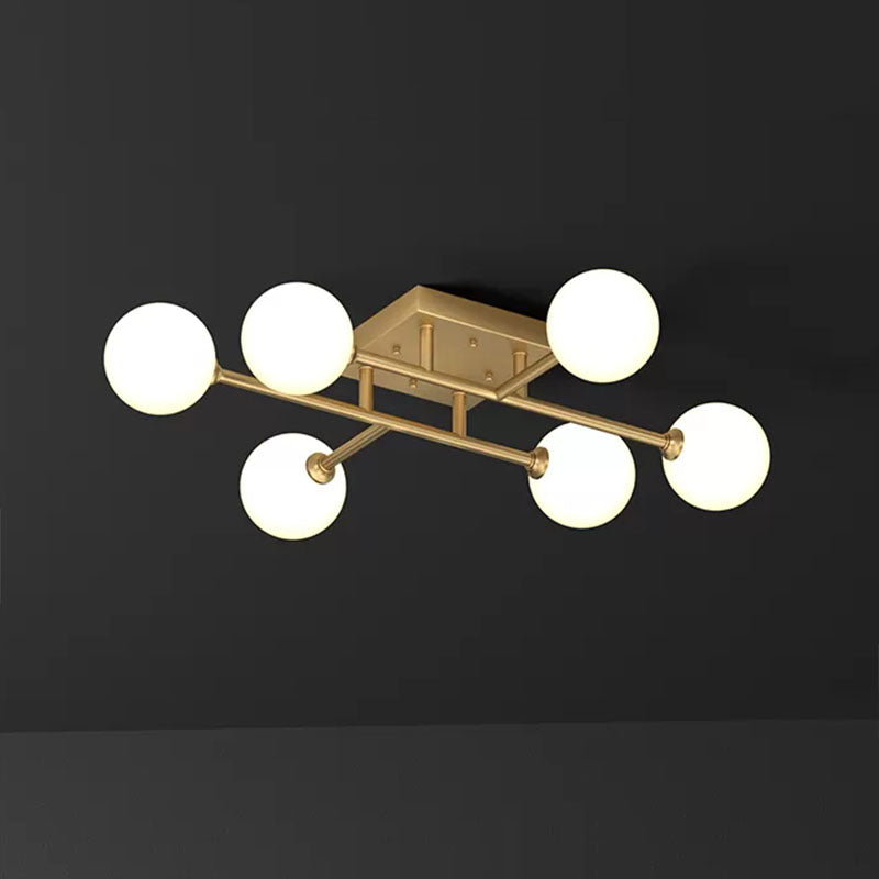 Simplicity Gold Finish Semi Flush Mount Ceiling Light With White Glass Balls 6 /