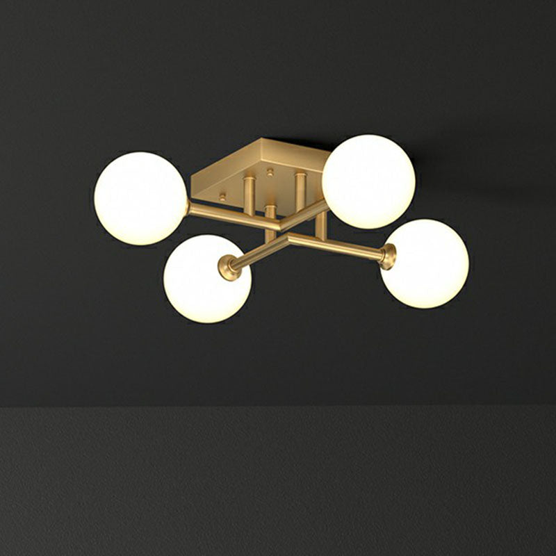 Simplicity Gold Finish Semi Flush Mount Ceiling Light With White Glass Balls 4 /