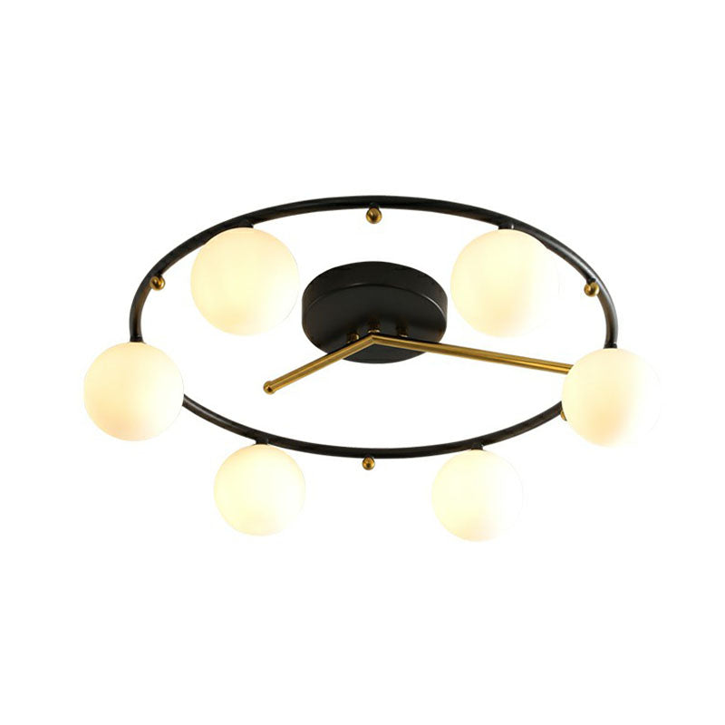 Postmodern Black & Brass 6-Head Ball Glass Ceiling Lamp: Stylish Semi Flush Mount Light Cream