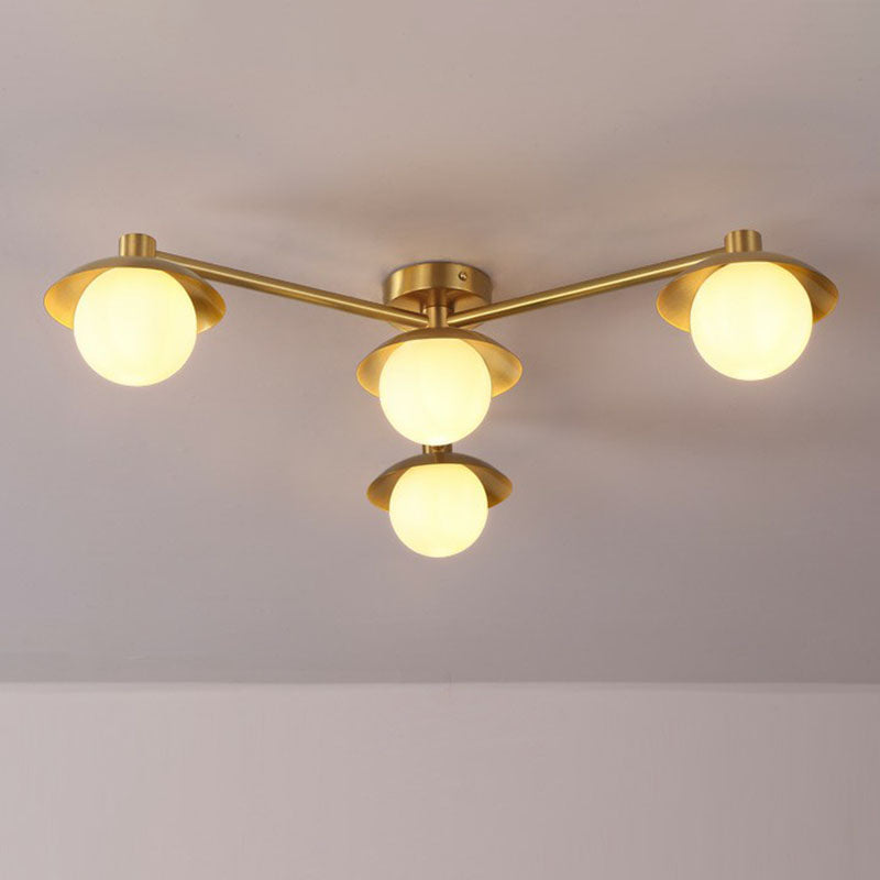 Modern Gold Finish Ceiling Light With Unique Molecule Design And White Glass Shade 4 /