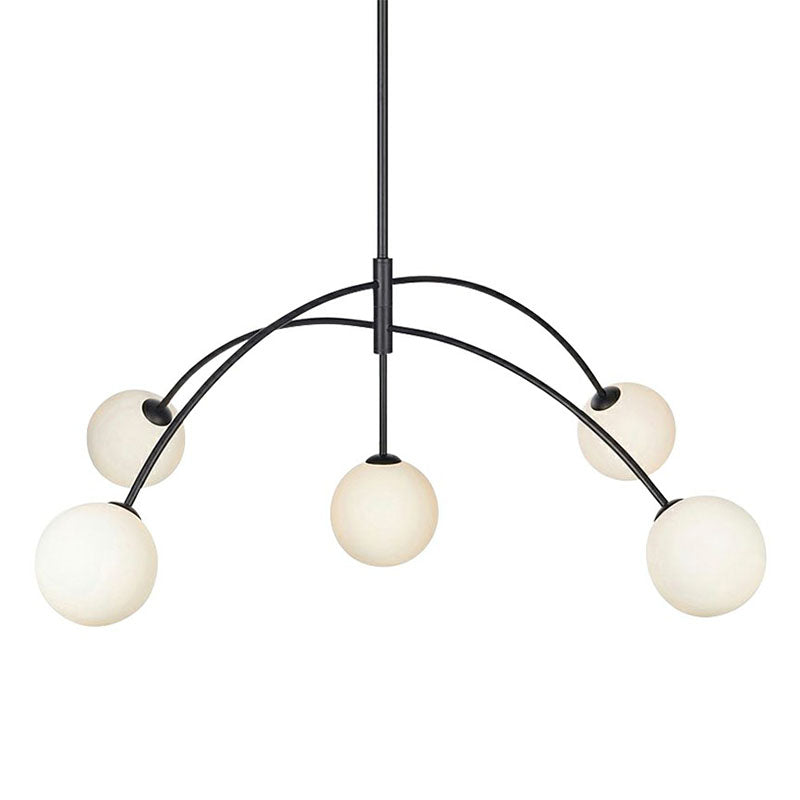 Modern Black Arc-Shaped Suspension Lamp with 5 Head Milky Ball Glass Chandelier - Dining Room Lighting
