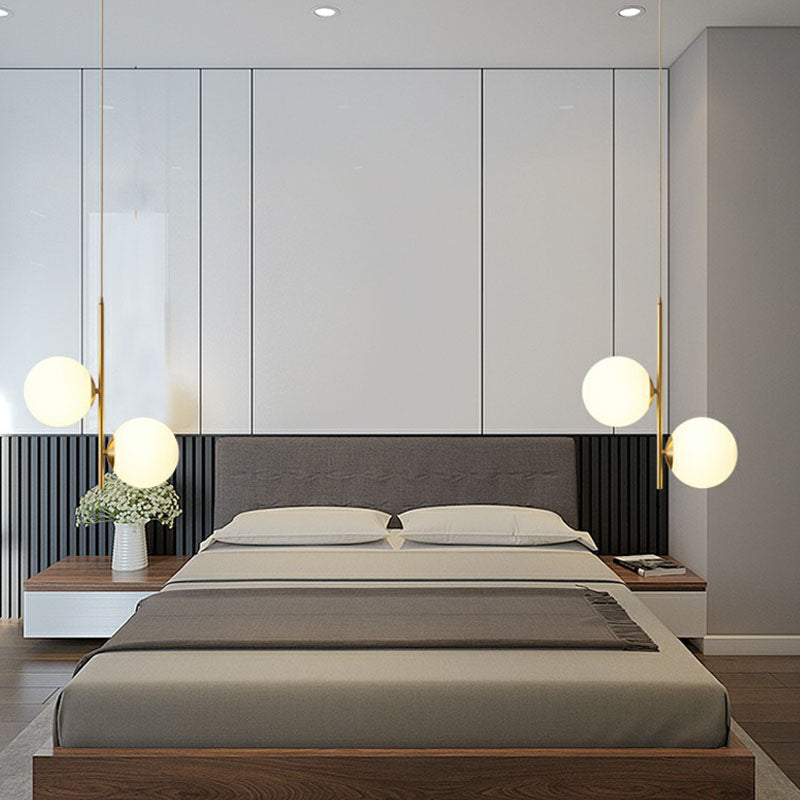 Minimalist Gold Finish Bedroom Chandelier With Opal Glass Globe Shade