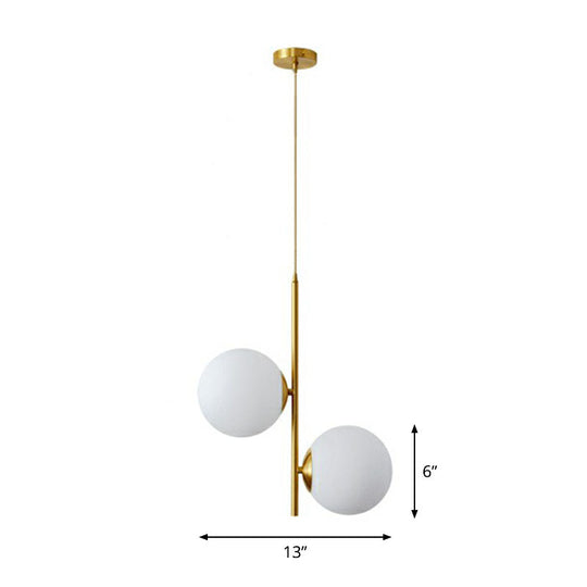 Minimalist Gold Finish Bedroom Chandelier With Opal Glass Globe Shade / Small