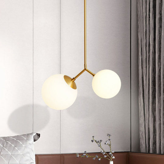 Simplicity Sphere Pendant Light Kit - Cream Glass Gold Finish 2-Head Bedside Chandelier