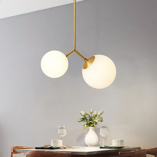 Simplicity Sphere Pendant Light Kit - Cream Glass Gold Finish 2-Head Bedside Chandelier