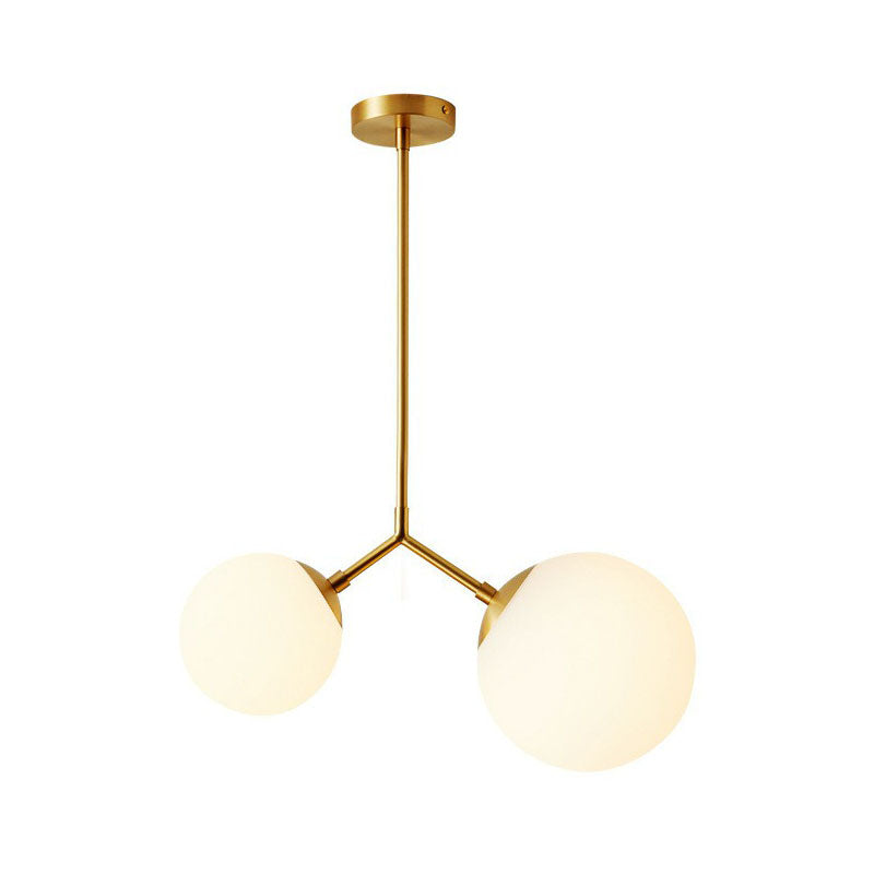 Simplicity Sphere Pendant Light Kit - Cream Glass Gold Finish 2-Head Bedside Chandelier