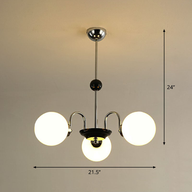 Ivory Glass Ball Chandelier - Elegant Postmodern Black And Brass Hanging Lighting For Dining Room 3