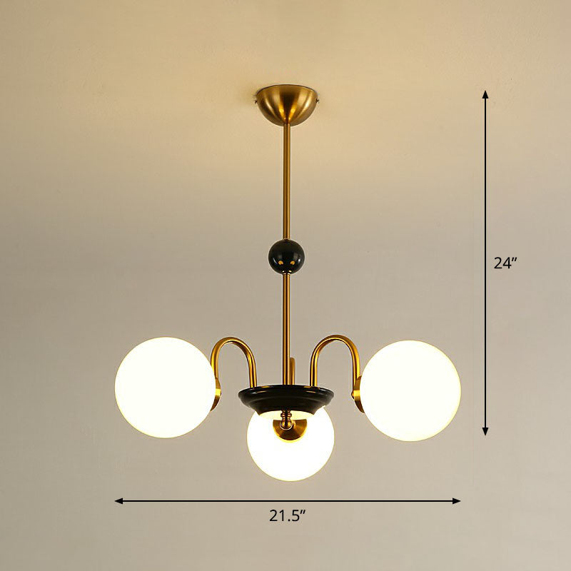 Ivory Glass Ball Chandelier - Elegant Postmodern Black And Brass Hanging Lighting For Dining Room 3