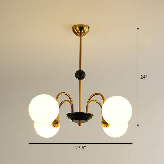Ivory Glass Ball Chandelier - Elegant Postmodern Black And Brass Hanging Lighting For Dining Room 4