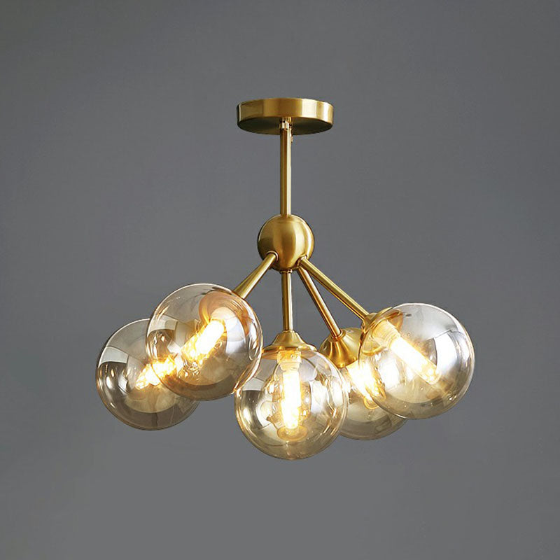 Amber Glass Chandelier: Post-Modern Elegance With Antique Gold Finish For Dining Room Atmosphere 5 /