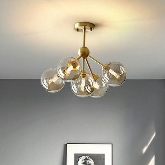 Amber Glass Chandelier: Post-Modern Elegance With Antique Gold Finish For Dining Room Atmosphere