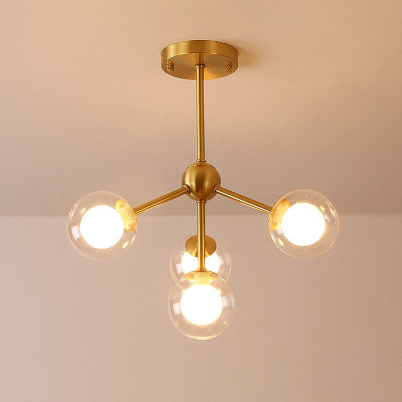 Minimalist Gold Metal Chandelier With Dual Ball Glass Shades - Ideal Ceiling Light For Dining Room 4