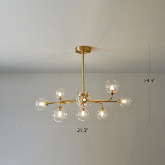 Gold Finish Glass Orb Chandelier - Contemporary Hanging Light For Living Room 9 / Clear