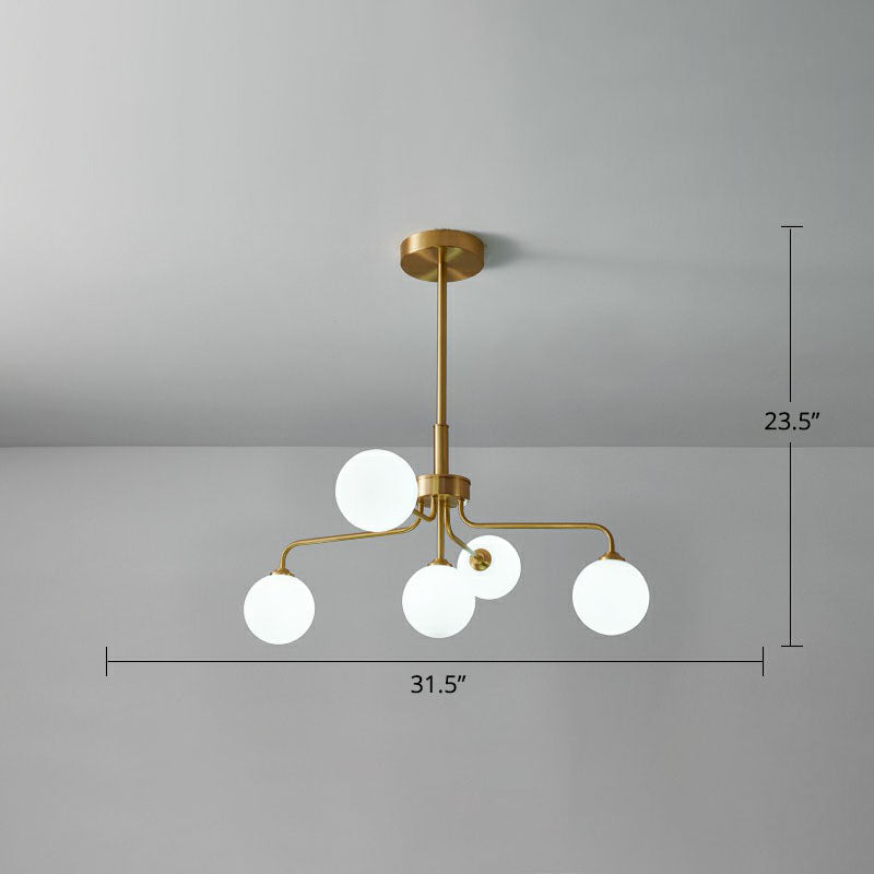 Gold Finish Glass Orb Chandelier - Contemporary Hanging Light For Living Room 5 / Cream
