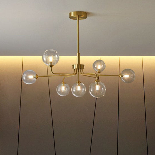 Gold Finish Glass Orb Chandelier - Contemporary Hanging Light For Living Room