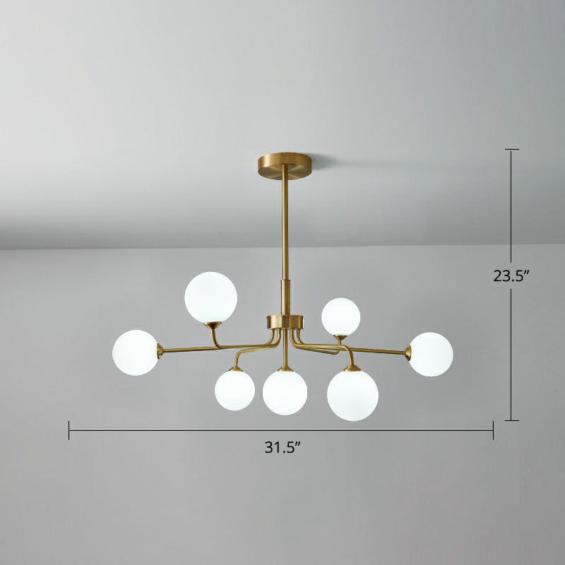 Gold Finish Glass Orb Chandelier - Contemporary Hanging Light For Living Room 7 / Cream