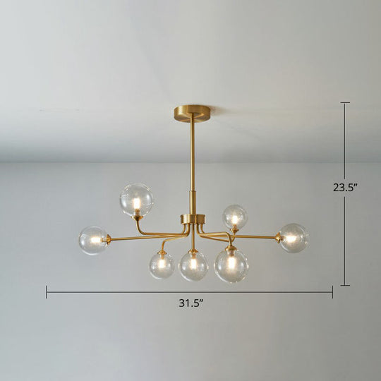 Gold Finish Glass Orb Chandelier - Contemporary Hanging Light For Living Room 7 / Clear