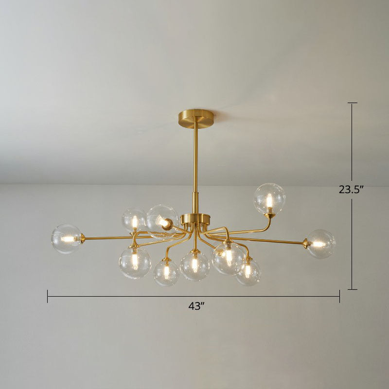 Gold Finish Glass Orb Chandelier - Contemporary Hanging Light For Living Room 11 / Clear