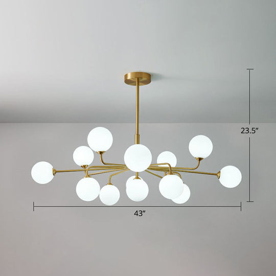 Gold Finish Glass Orb Chandelier - Contemporary Hanging Light For Living Room 13 / Cream
