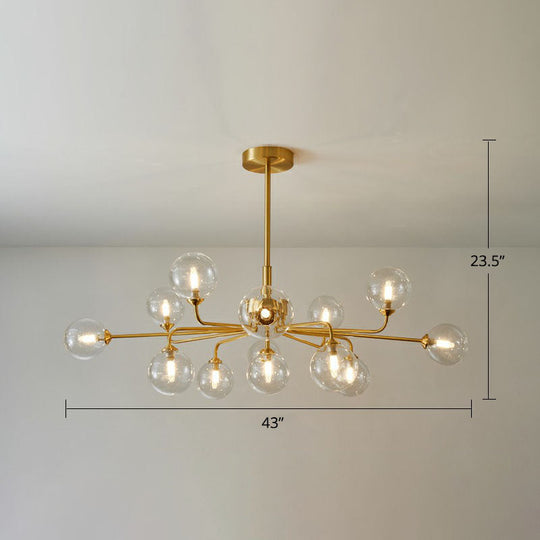 Gold Finish Glass Orb Chandelier - Contemporary Hanging Light For Living Room 13 / Clear
