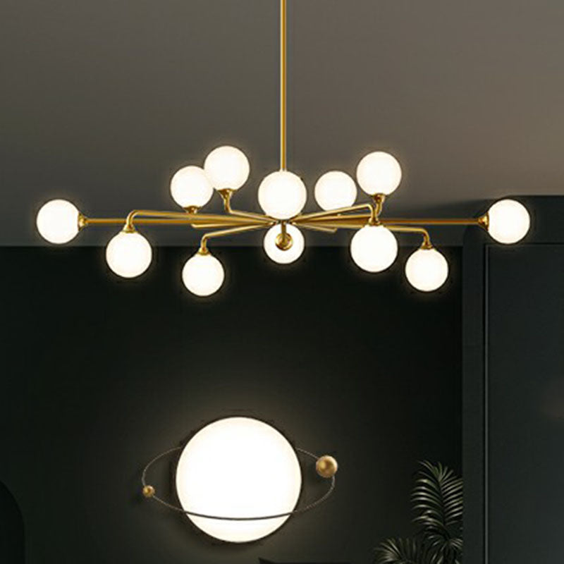 Sputnik Glass Ceiling Chandelier - Postmodern Milky Ball Hanging Light Kit For Living Room