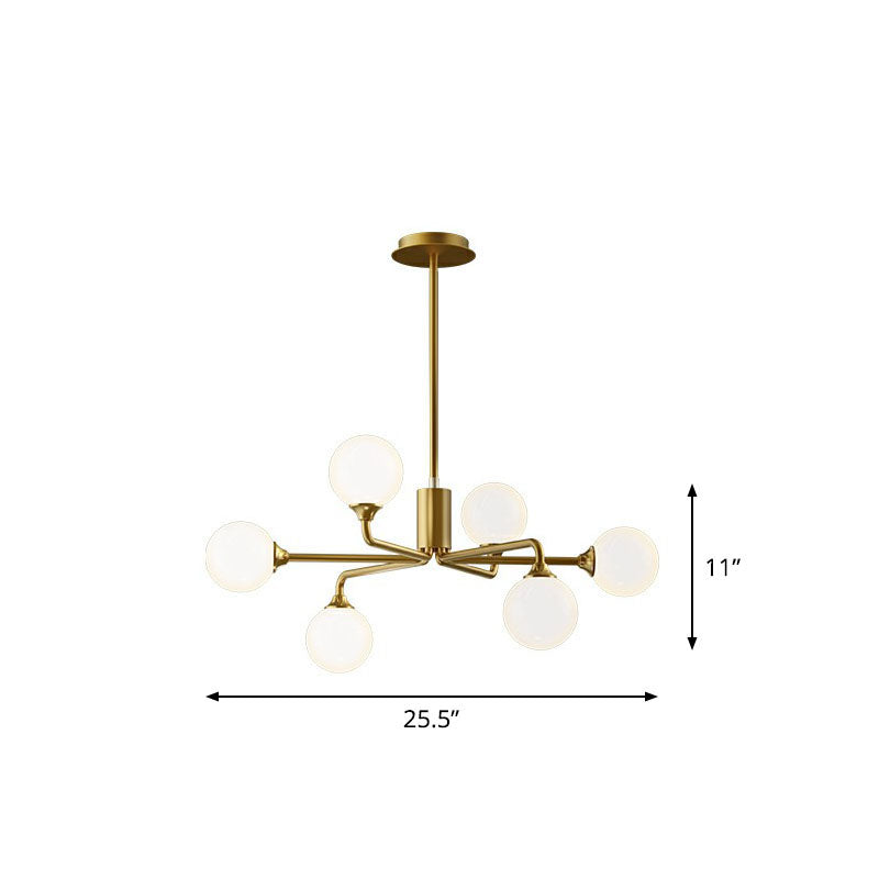 Sputnik Glass Ceiling Chandelier - Postmodern Milky Ball Hanging Light Kit For Living Room 6 / Gold