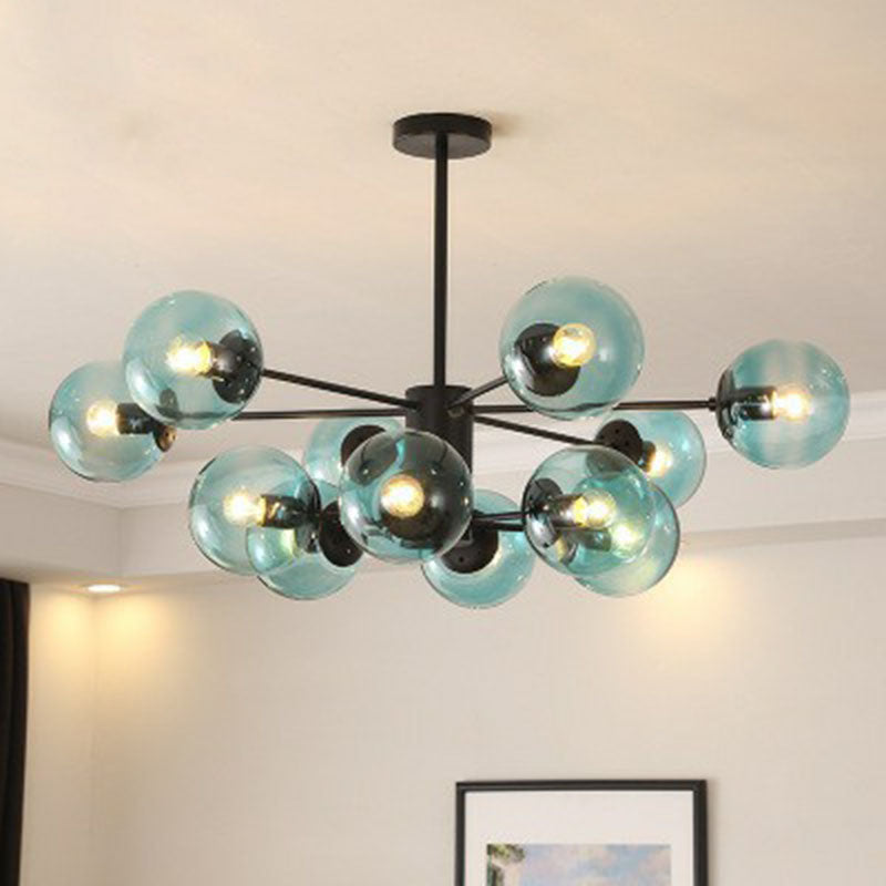 Modern Black Glass Ball Shade Chandelier Ceiling Light - 12 Heads For Living Room
