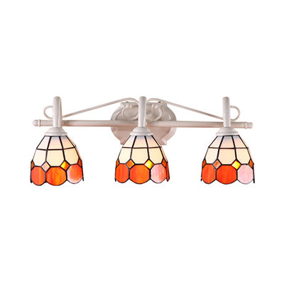 Tiffany Stained Glass Wall Mount Light: 3-Light Dome Vanity Fixture In Orange/Blue - Ideal For