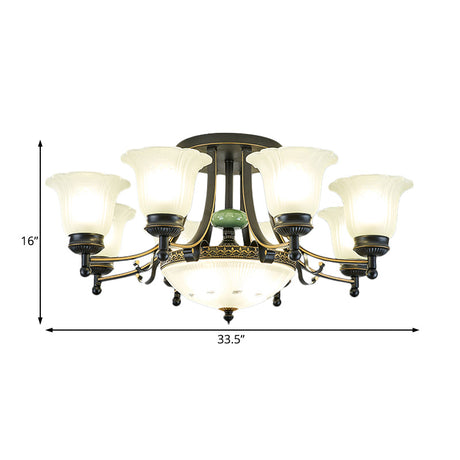 Rustic Opal Glass Flower Ceiling Light Fixture With Semi Flush Mount - 9/11/13 Lights For Living