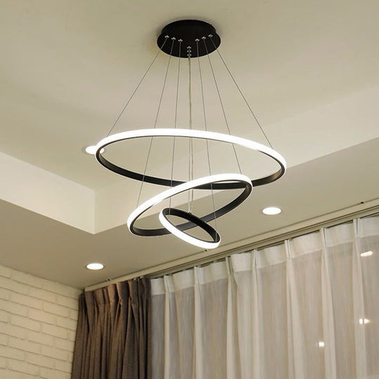 Sleek Led Ceiling Suspension Lamp: Minimalist Acrylic Chandelier For Dining Room Black / 23.5