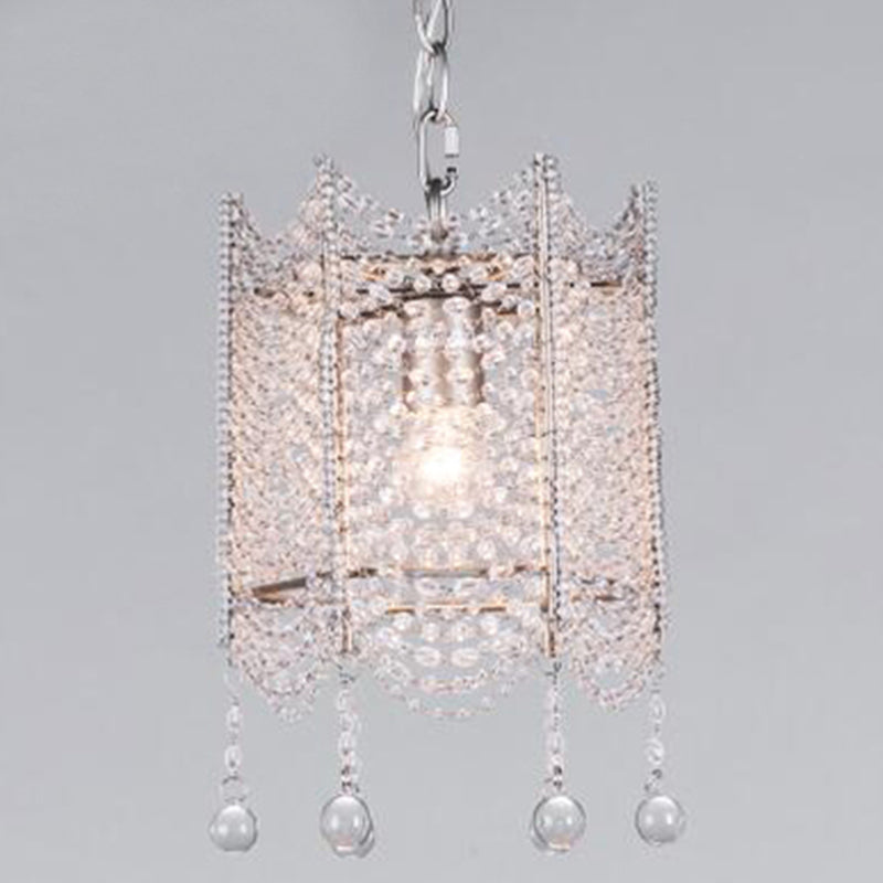 Vintage Scallop Suspension Chandelier With Crystal Beads - Silver Finish 3 Bulbs