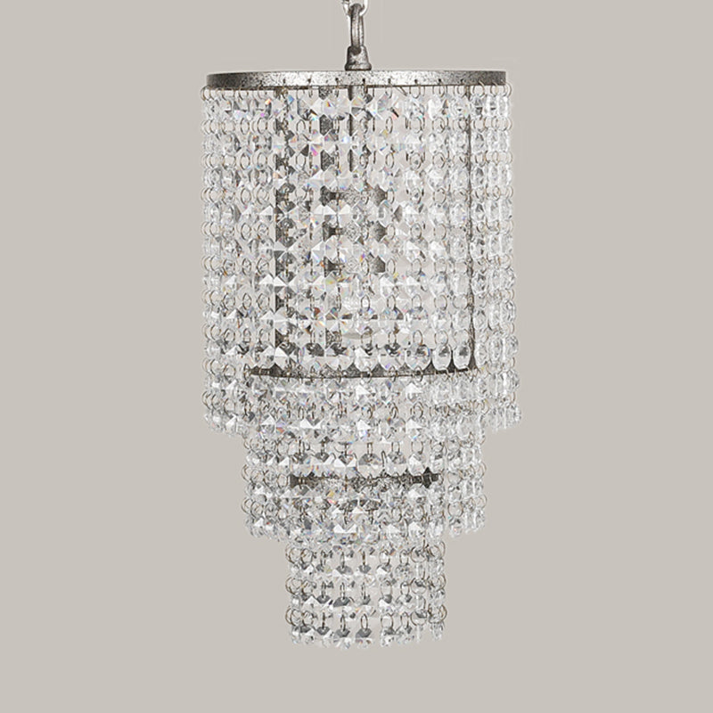 Crystal Layered Ceiling Lighting Chandelier - Elegant Chrome Entryway Fixture / Small
